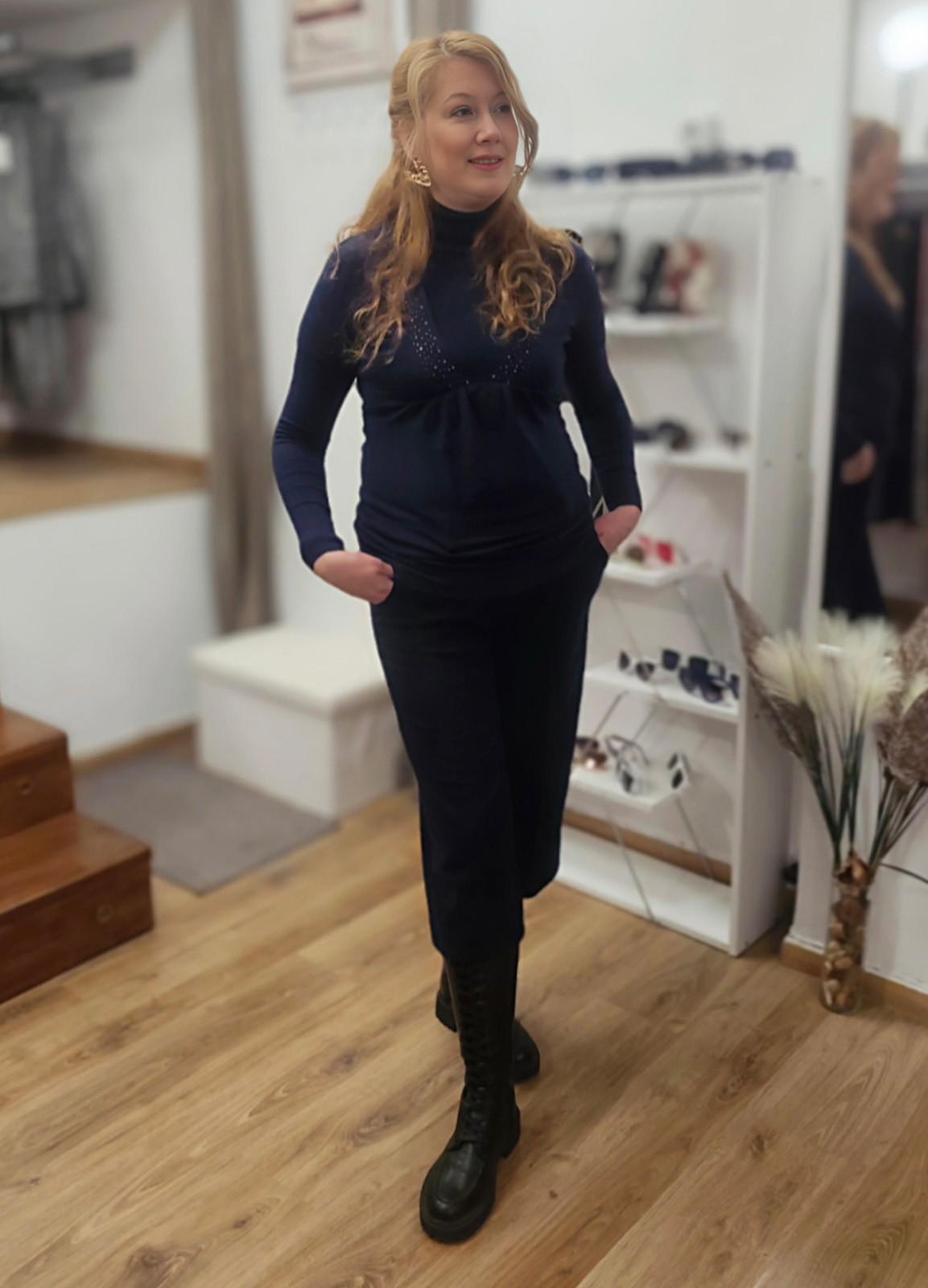 Πλεκτή Μπλούζα με V Blue