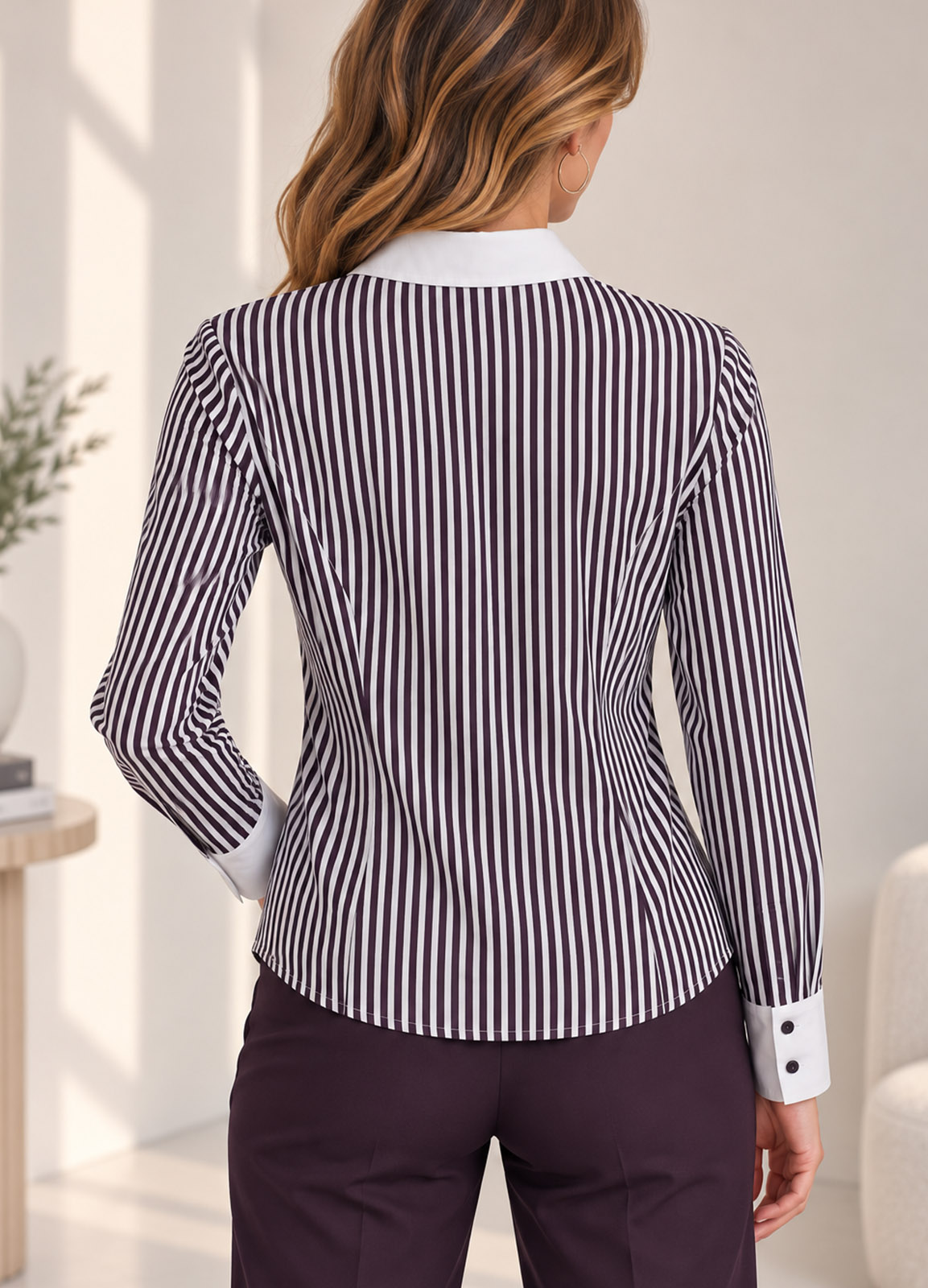 Ριγέ Slim Fit Πουκάμισο με Λευκό Γιακά & Μανσέτες Purple