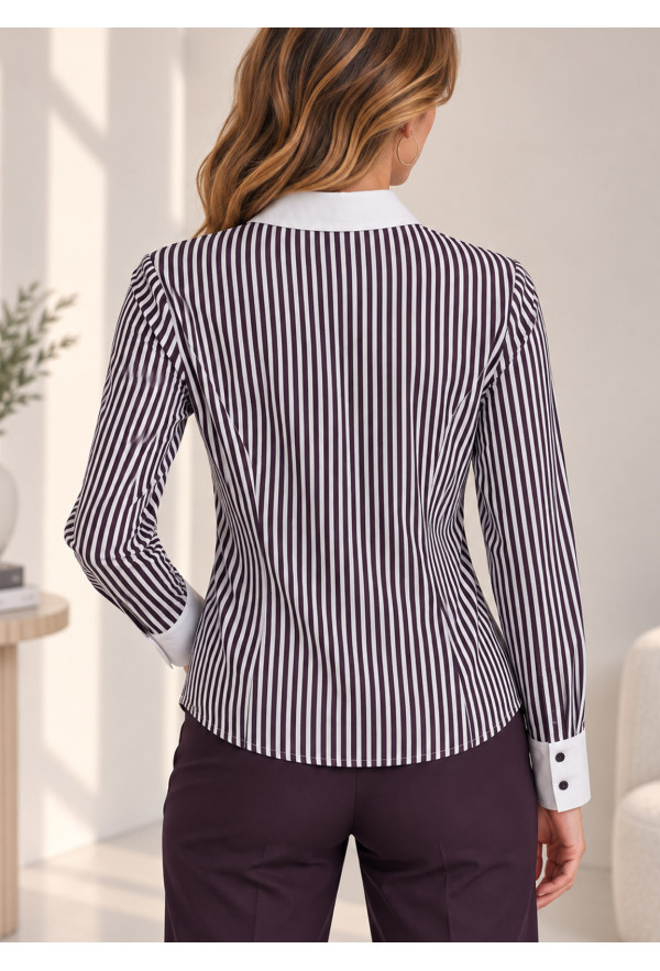 Ριγέ Slim Fit Πουκάμισο με Λευκό Γιακά & Μανσέτες Purple