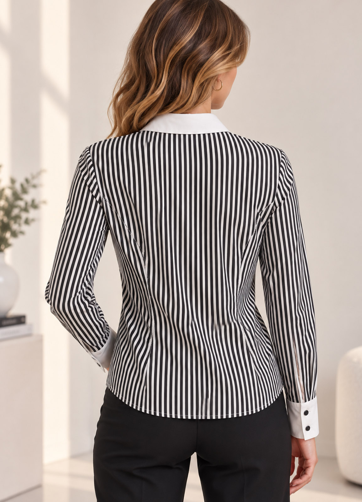 Ριγέ Slim Fit Πουκάμισο με Λευκό Γιακά & Μανσέτες Grey