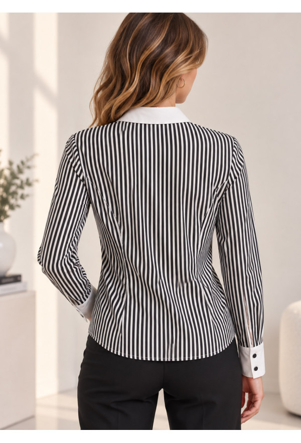 Ριγέ Slim Fit Πουκάμισο με Λευκό Γιακά & Μανσέτες Grey