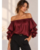 Σατέν Μπλούζα Off Shoulder με Εντυπωσιακά Μανίκια – Μπορντό