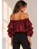 Σατέν Μπλούζα Off Shoulder με Εντυπωσιακά Μανίκια – Μπορντό