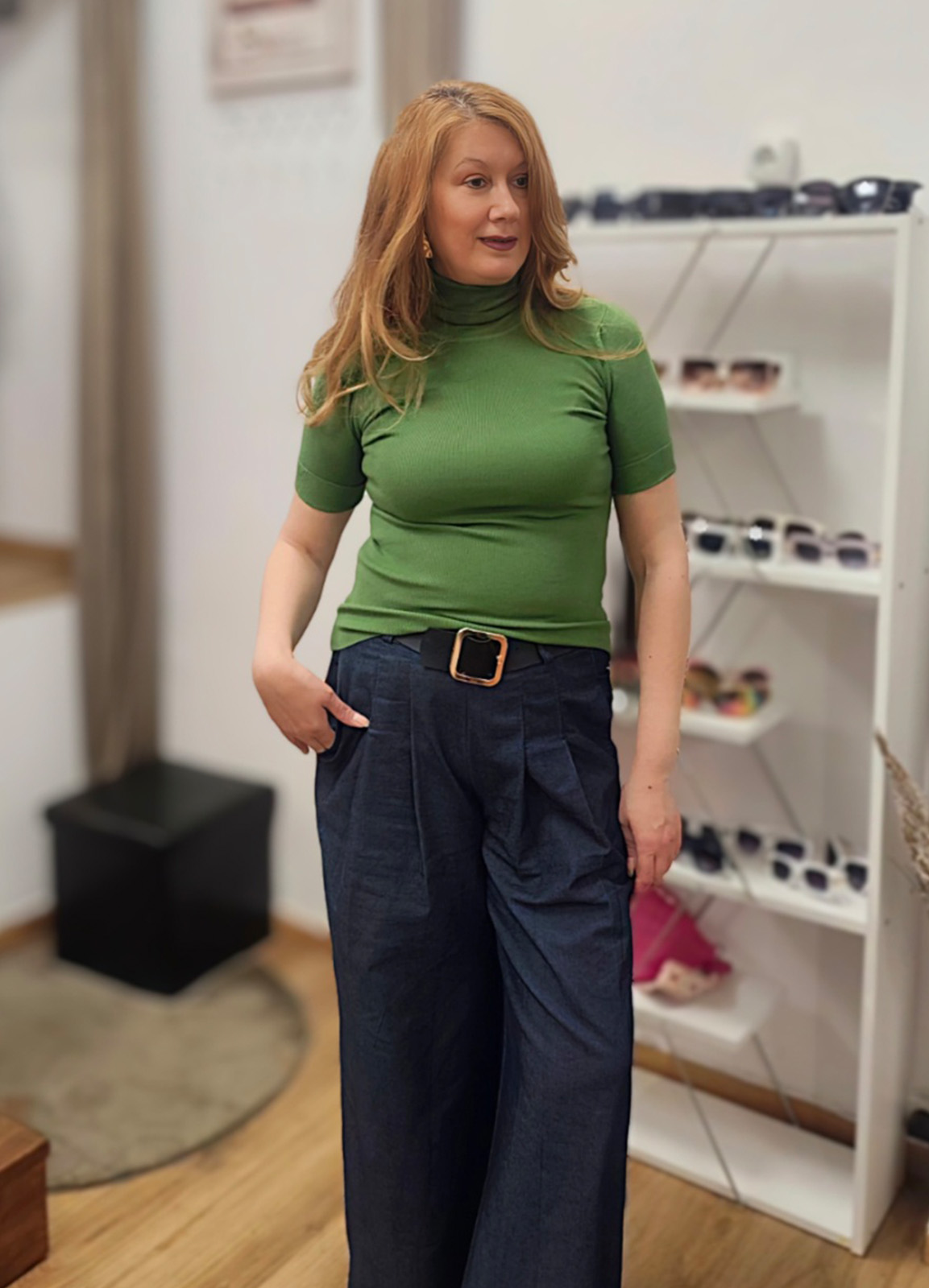 Πλεκτή Ελαστική Μπλούζα Ζιβάγκο με Κοντό Μανίκι Green