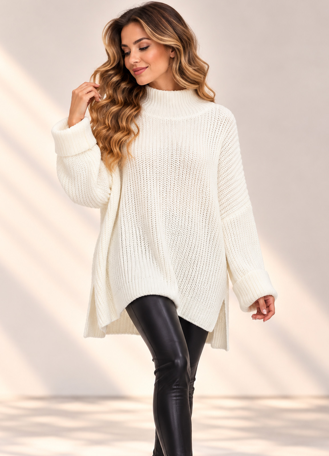 Μακρύ Πλεκτό Ζιβάγκο Oversized με Φαρδιά Μανίκια 