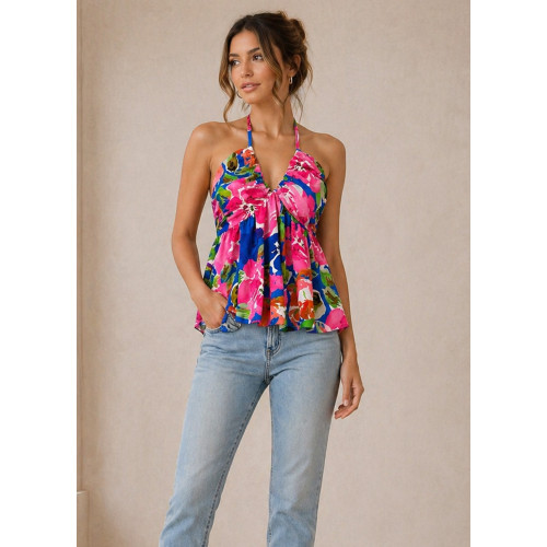Μπλούζα Floral V Pink