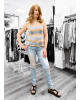Μπλούζα Πλεκτή Lurex Ριγέ με Ράντα Blue