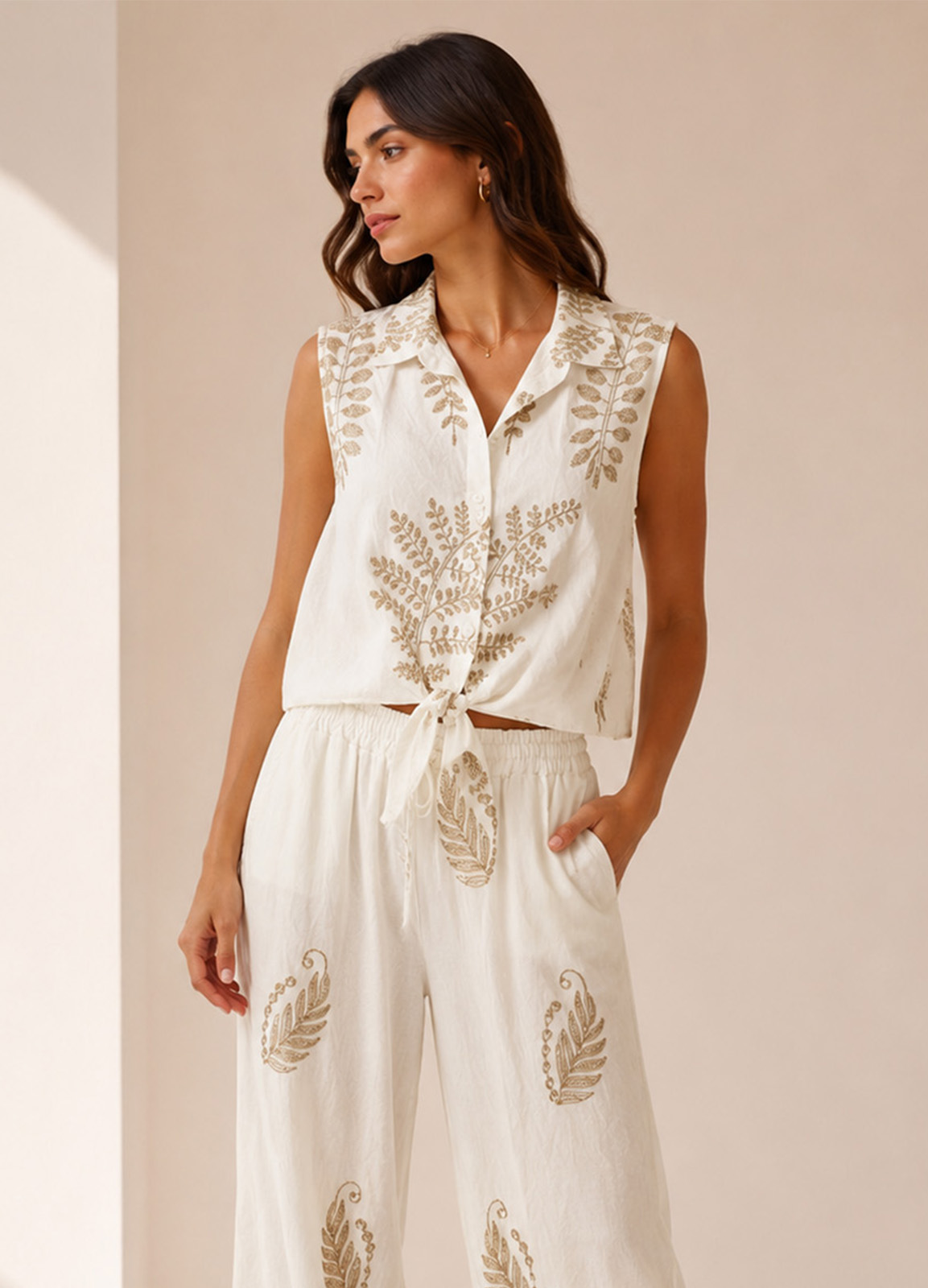 Αμάνικο Πουκάμισο με Χρυσό Κέντημα Boho Style