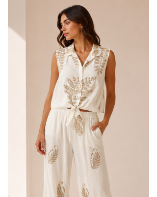 Αμάνικο Πουκάμισο με Χρυσό Κέντημα Boho Style