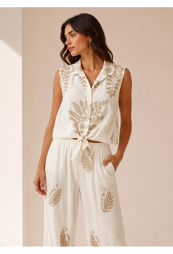 Αμάνικο Πουκάμισο με Χρυσό Κέντημα Boho Style