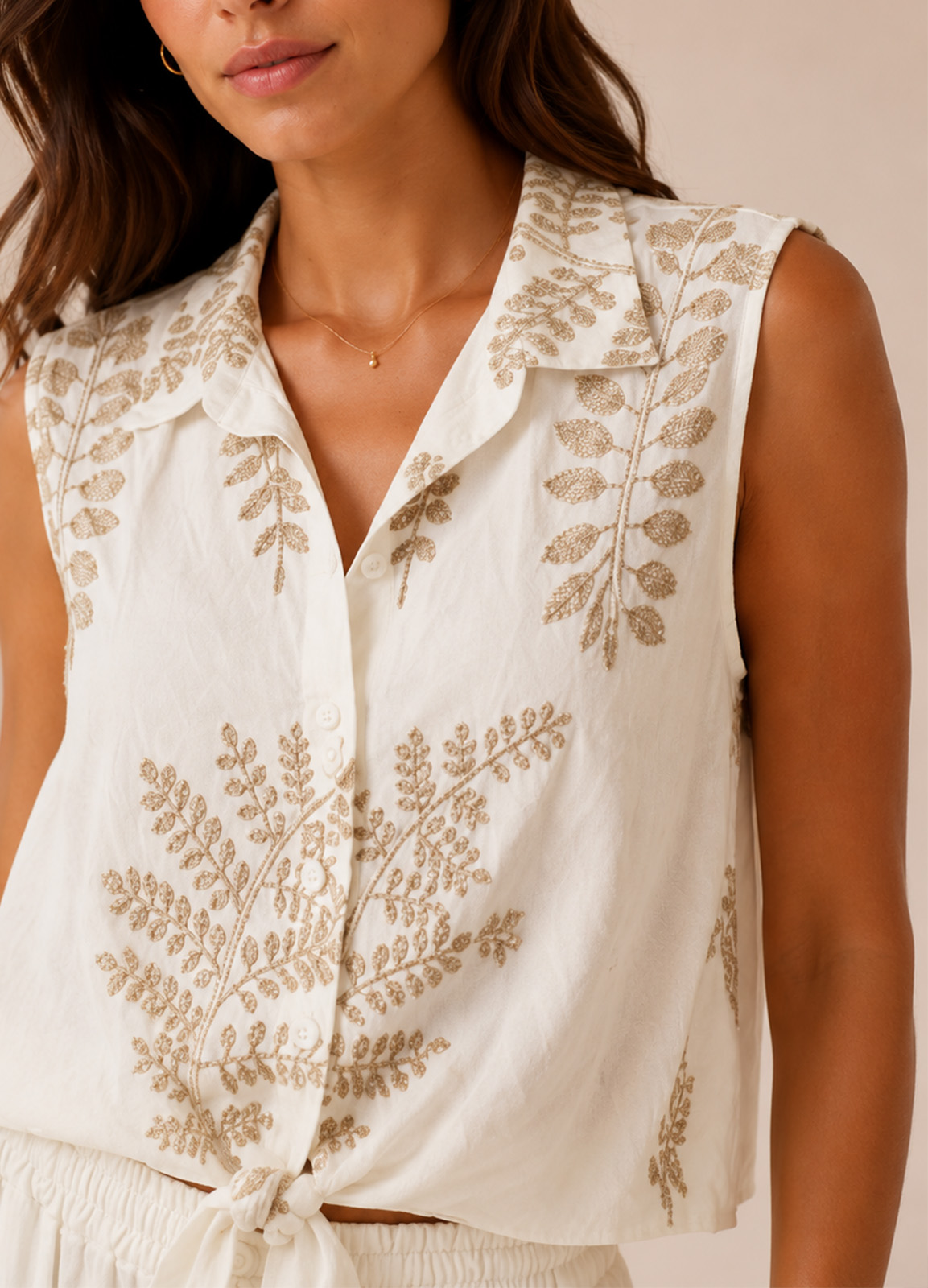 Αμάνικο Πουκάμισο με Χρυσό Κέντημα Boho Style