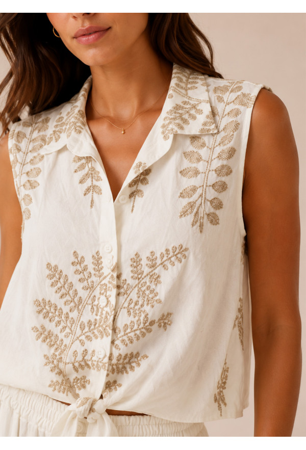 Αμάνικο Πουκάμισο με Χρυσό Κέντημα Boho Style