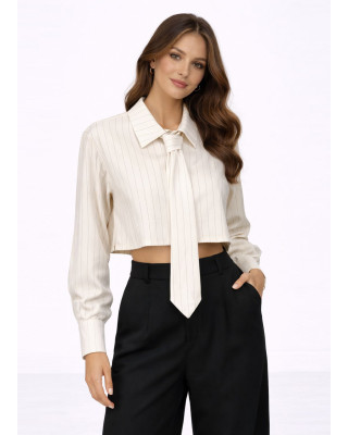Πουκάμισο Cropped με Γιακά & Γραβάτα – Ecru