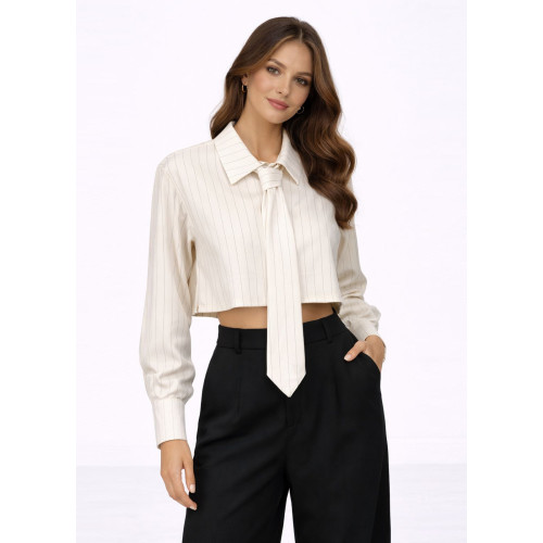 Πουκάμισο Cropped με Γιακά & Γραβάτα – Ecru