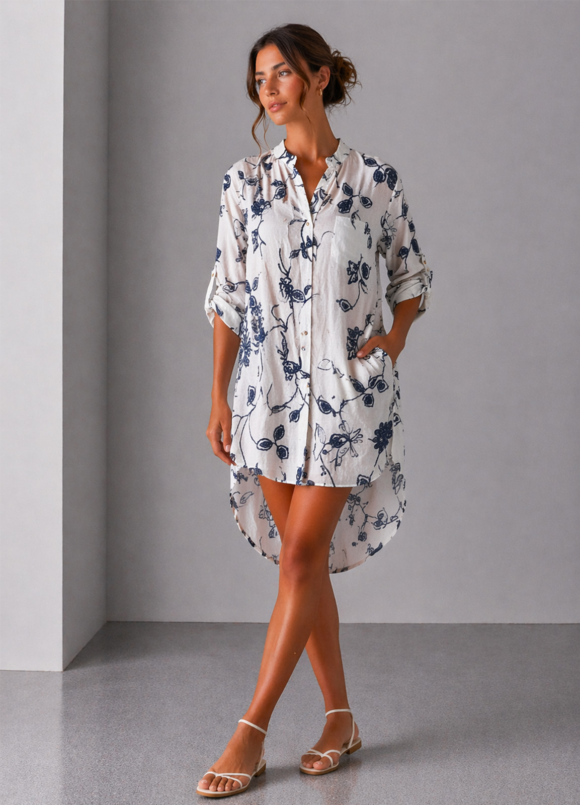 Μακριά πουκαμίσα με κέντημα Blue