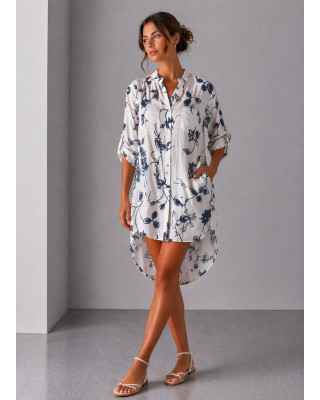 Μακριά πουκαμίσα με κέντημα Blue