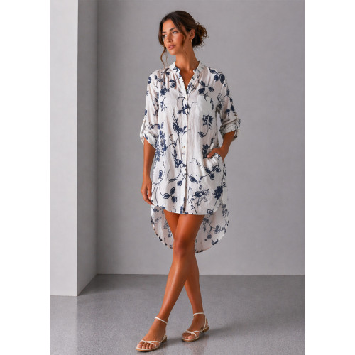 Μακριά πουκαμίσα με κέντημα Blue