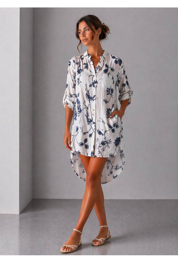 Μακριά πουκαμίσα με κέντημα Blue