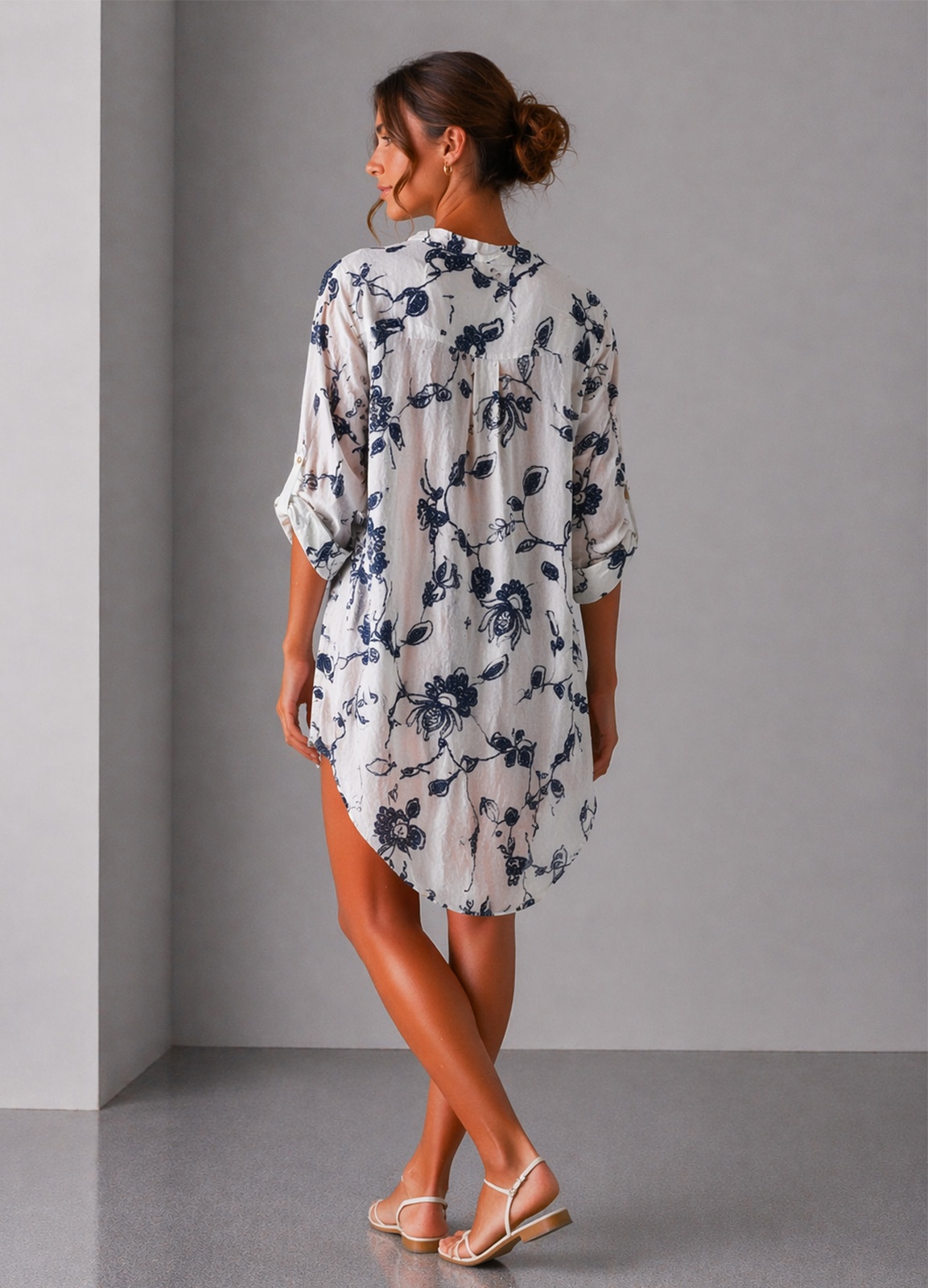 Μακριά πουκαμίσα με κέντημα Blue