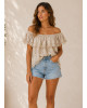 Μπλούζα Broderie Off-Shoulder με Βολάν