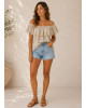 Μπλούζα Broderie Off-Shoulder με Βολάν