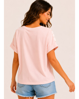 Μπλούζα με Ανάγλυφη Δαντέλα & Διαφάνεια Pink