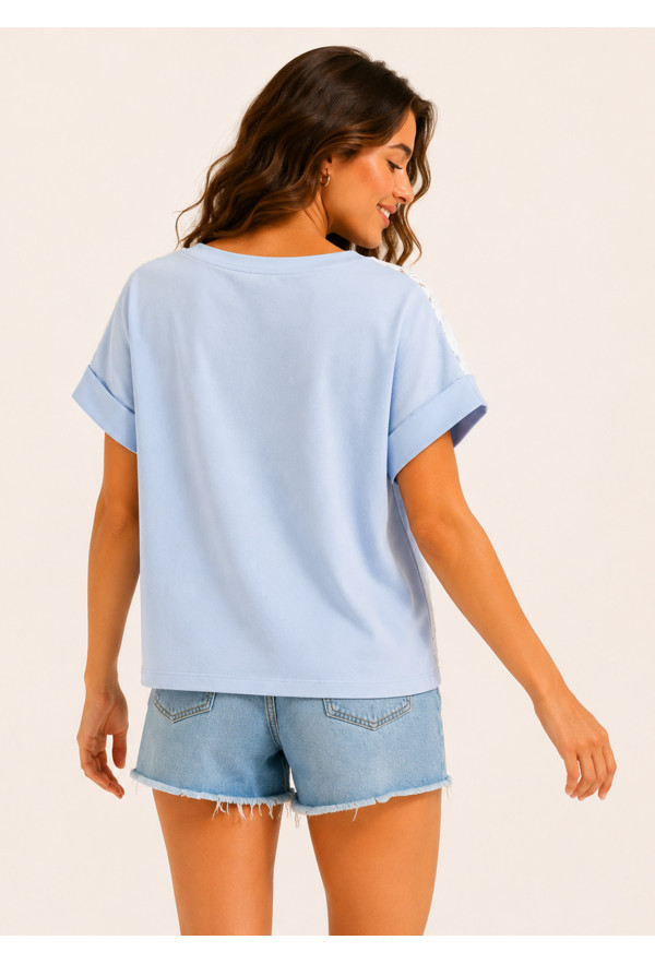 Μπλούζα με Ανάγλυφη Δαντέλα & Διαφάνεια Light Blue