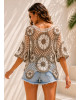 Πλεκτή Μπλούζα Δίχτυ με Boho Μοτίβα Beige