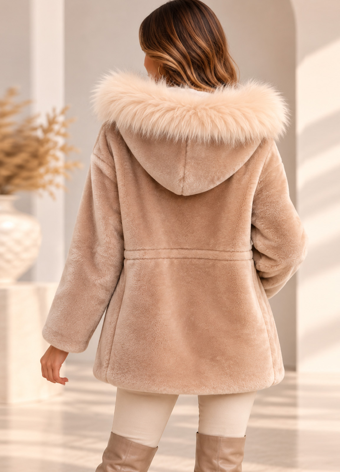Jacket από Eco Γούνα με Κουκούλα Pink