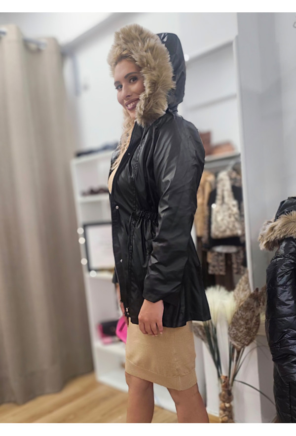 Μπουφάν Δερματίνη με Εσωτερική Επένδυση Γούνας Black