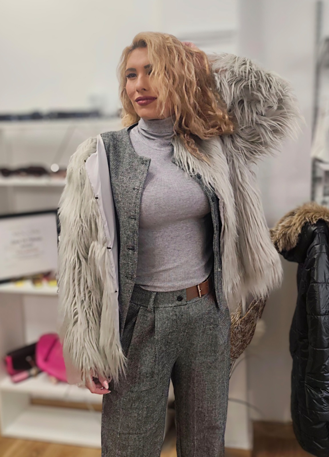 Γούνα Οικολογική Oversized Grey