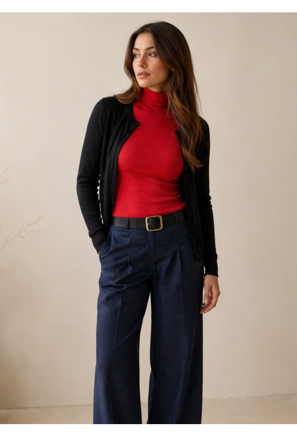 Πλεκτή Basic Ζακέτα με Κουμπιά Black