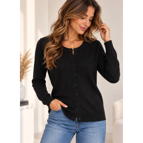 Πλεκτή Basic Ζακέτα με Κουμπιά Black