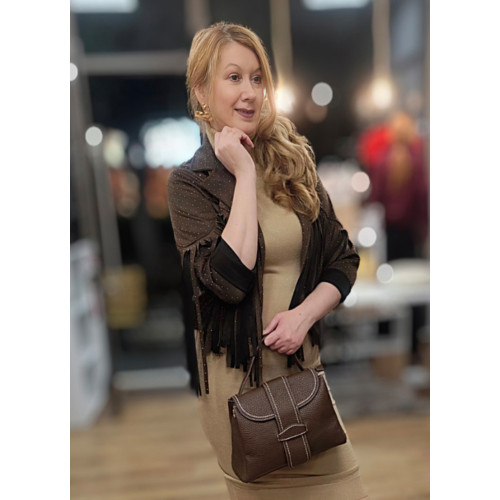 Jacket Αλκαντάρα με Κρόσσια &  Κρυσταλλάκια Στρας 