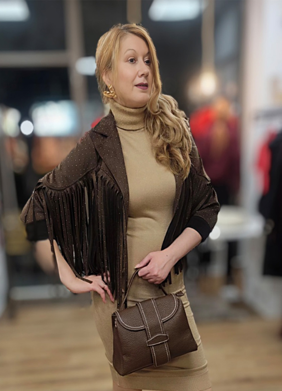 Jacket Αλκαντάρα με Κρόσσια &  Κρυσταλλάκια Στρας 