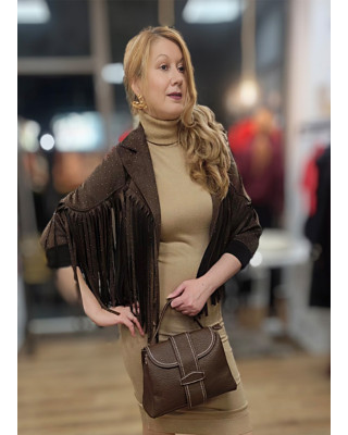 Jacket Αλκαντάρα με Κρόσσια &  Κρυσταλλάκια Στρας 
