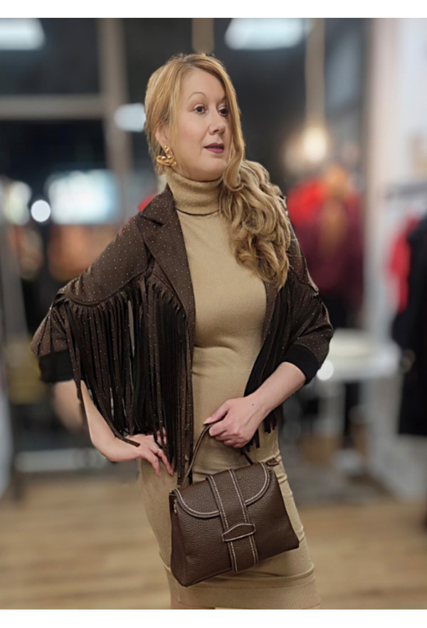 Jacket Αλκαντάρα με Κρόσσια &  Κρυσταλλάκια Στρας  Jacket Αλκαντάρα με Κρόσσια &  Κρυσταλλάκια Στρας