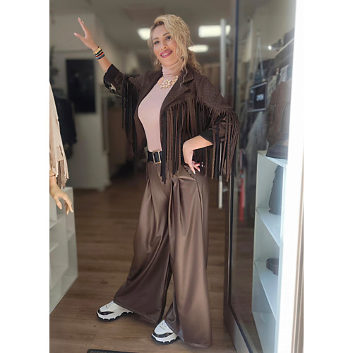 Jacket Αλκαντάρα με Κρόσσια &  Κρυσταλλάκια Στρας Chocolate