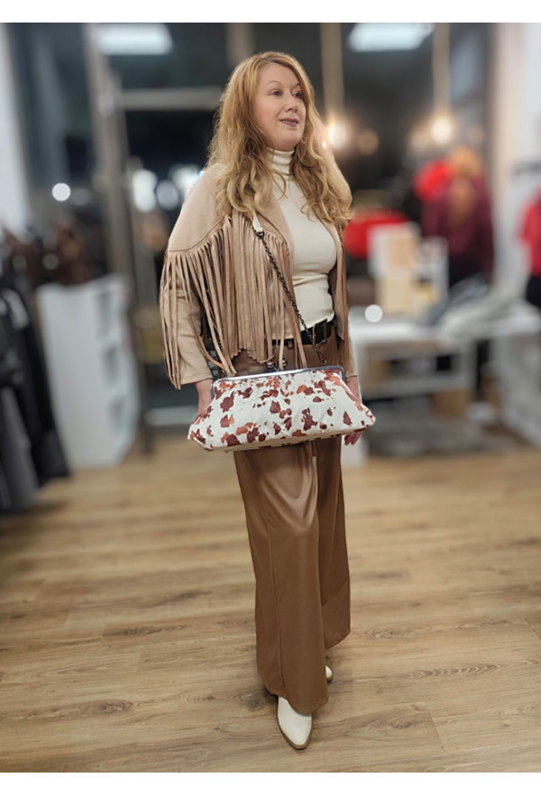 Jacket Αλκαντάρα με Κρόσσια &  Κρυσταλλάκια Στρας Jacket Αλκαντάρα με Κρόσσια &  Κρυσταλλάκια Στρας