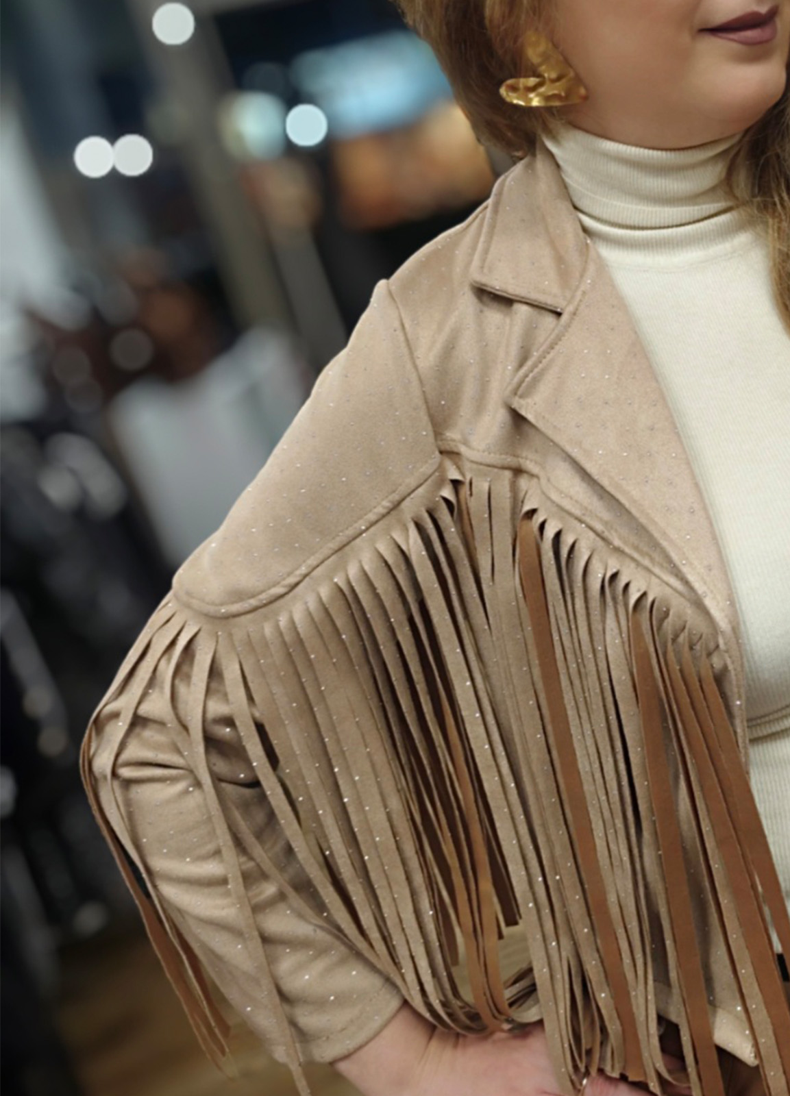 Jacket Αλκαντάρα με Κρόσσια &  Κρυσταλλάκια Στρας