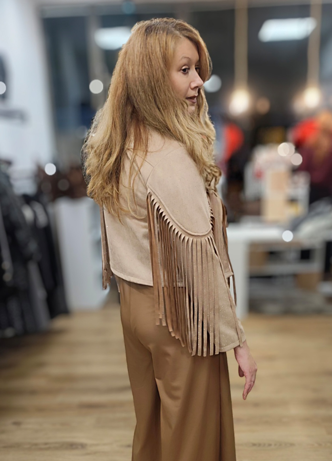 Jacket Αλκαντάρα με Κρόσσια &  Κρυσταλλάκια Στρας