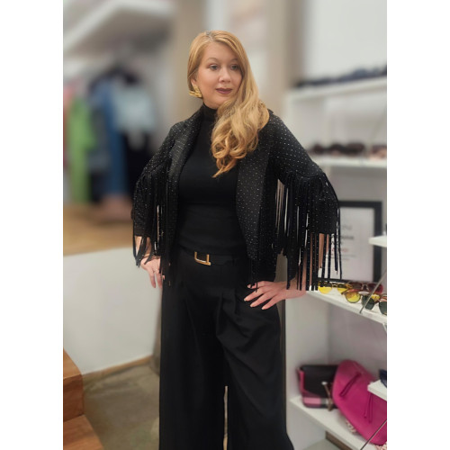 Jacket Αλκαντάρα με Κρόσσια &  Κρυσταλλάκια Στρας