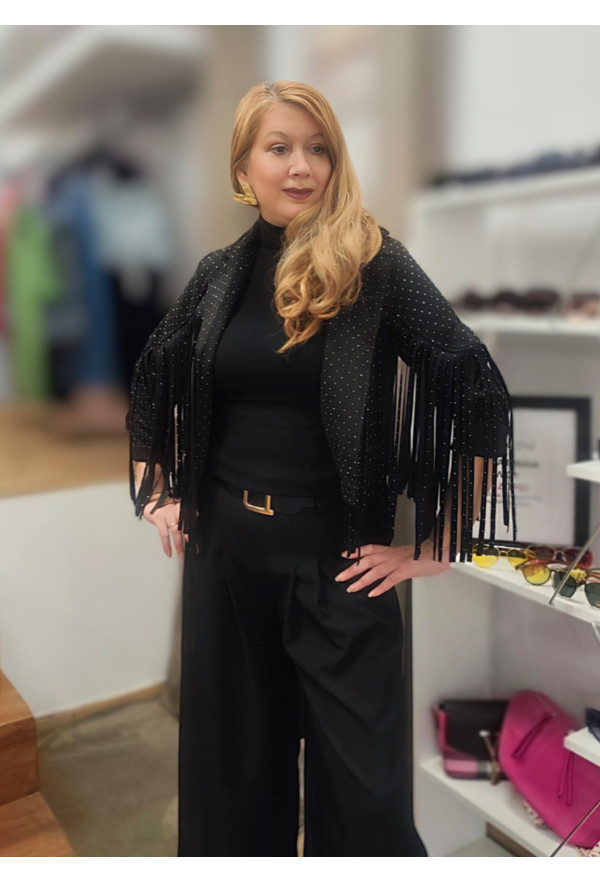 Jacket Αλκαντάρα με Κρόσσια &  Κρυσταλλάκια Στρας Jacket Αλκαντάρα με Κρόσσια &  Κρυσταλλάκια Στρας