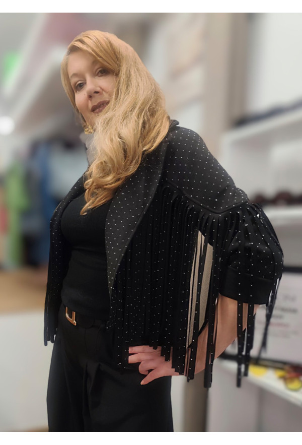 Jacket Αλκαντάρα με Κρόσσια &  Κρυσταλλάκια Στρας Jacket Αλκαντάρα με Κρόσσια &  Κρυσταλλάκια Στρας