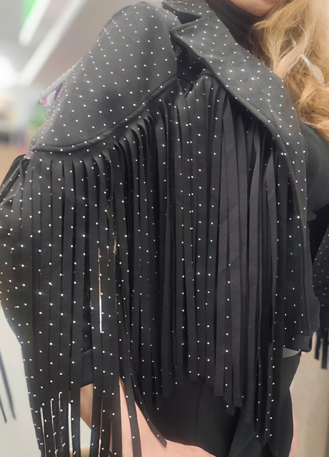 Jacket Αλκαντάρα με Κρόσσια &  Κρυσταλλάκια Στρας