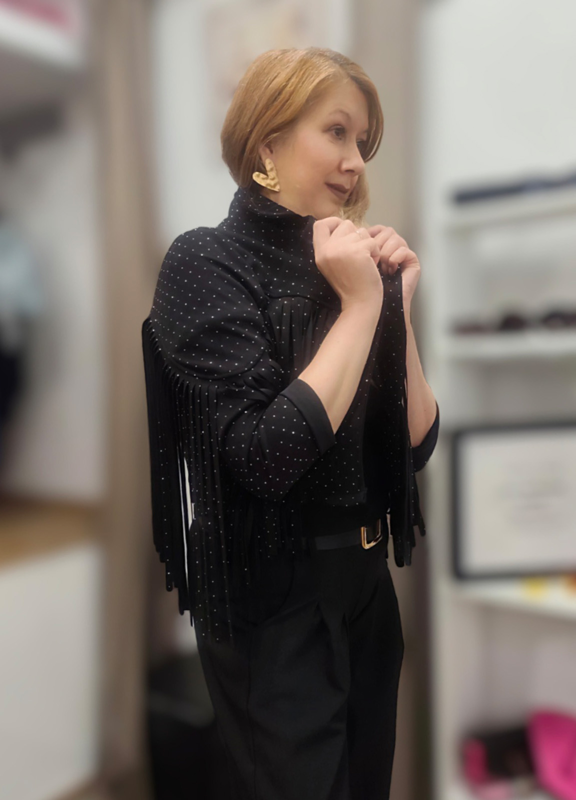 Jacket Αλκαντάρα με Κρόσσια &  Κρυσταλλάκια Στρας