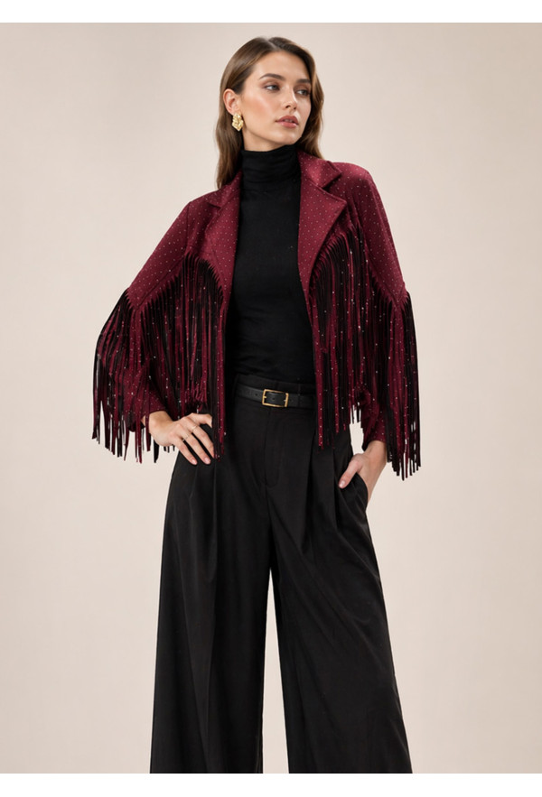 Jacket Αλκαντάρα με Κρόσσια &  Κρυσταλλάκια Στρας Bordo
