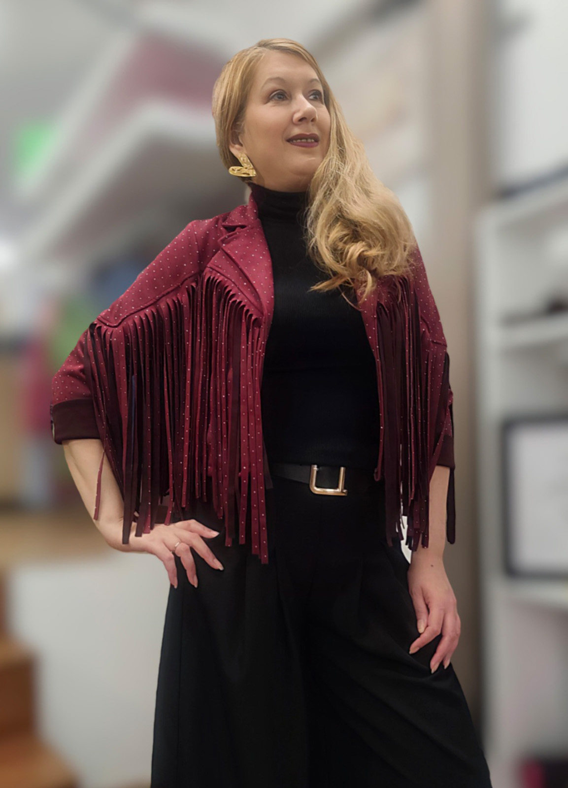Jacket Αλκαντάρα με Κρόσσια &  Κρυσταλλάκια Στρας