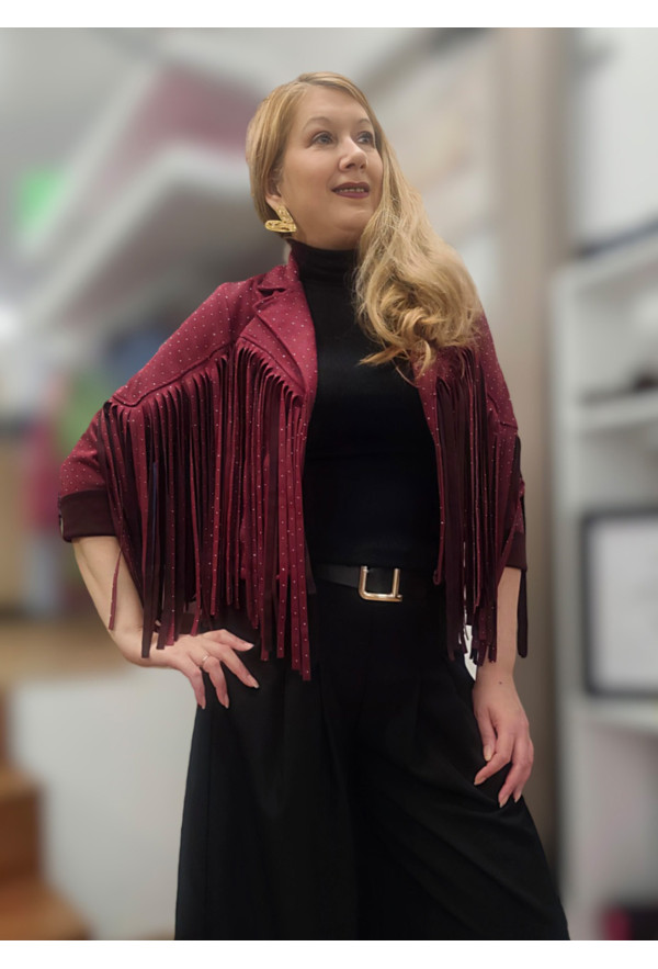 Jacket Αλκαντάρα με Κρόσσια &  Κρυσταλλάκια Στρας Jacket Αλκαντάρα με Κρόσσια &  Κρυσταλλάκια Στρας