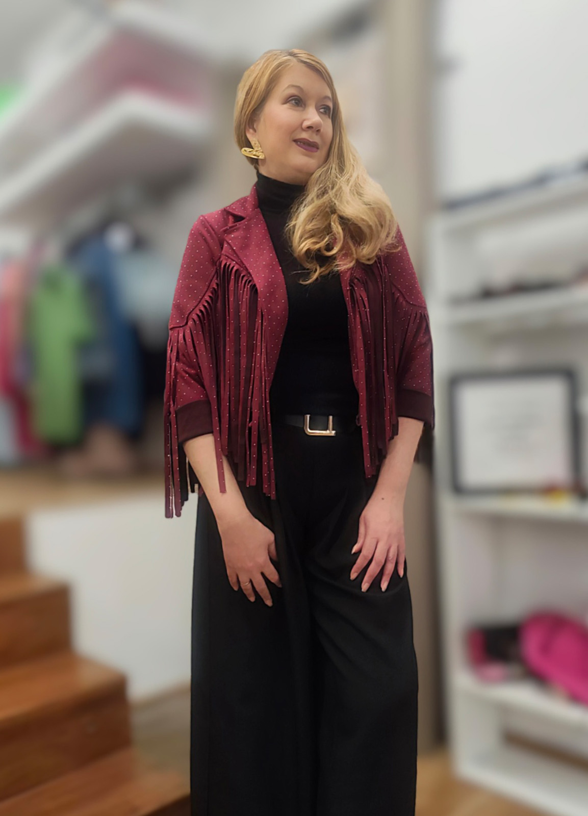 Jacket Αλκαντάρα με Κρόσσια &  Κρυσταλλάκια Στρας